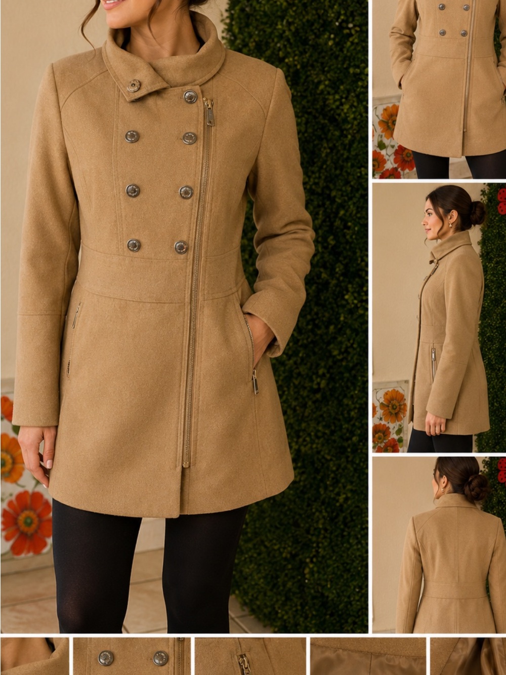Kenneth Cole New York Tan Double-Breasted Wool-Blend Coat